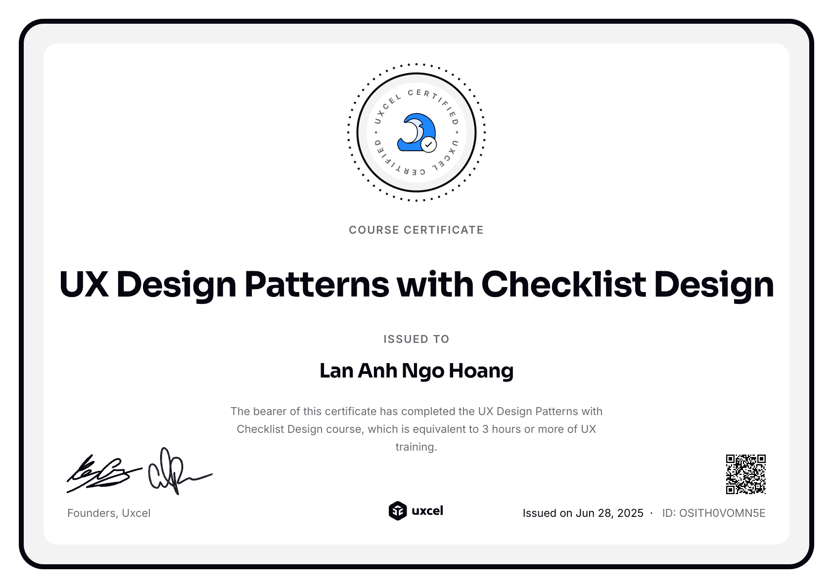 Lan Anh Ngo Hoang's certificate